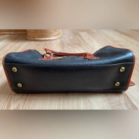 Vintage Leather Liz Claiborne Doctor handbag Purse Pebbled Black Brown trim bag - Picture 6 of 11